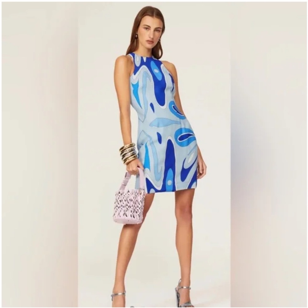 Sara Battaglia Blue Multi Abstract Print Mini Dress
